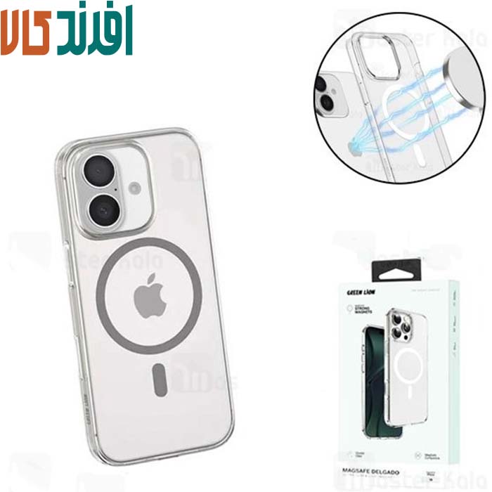 قققققققققق قاب محافظ مگ سیف گرین لاین آیفون Apple iPhone 16 Green Lion Magsafe Delgado Clear Case - Image 1